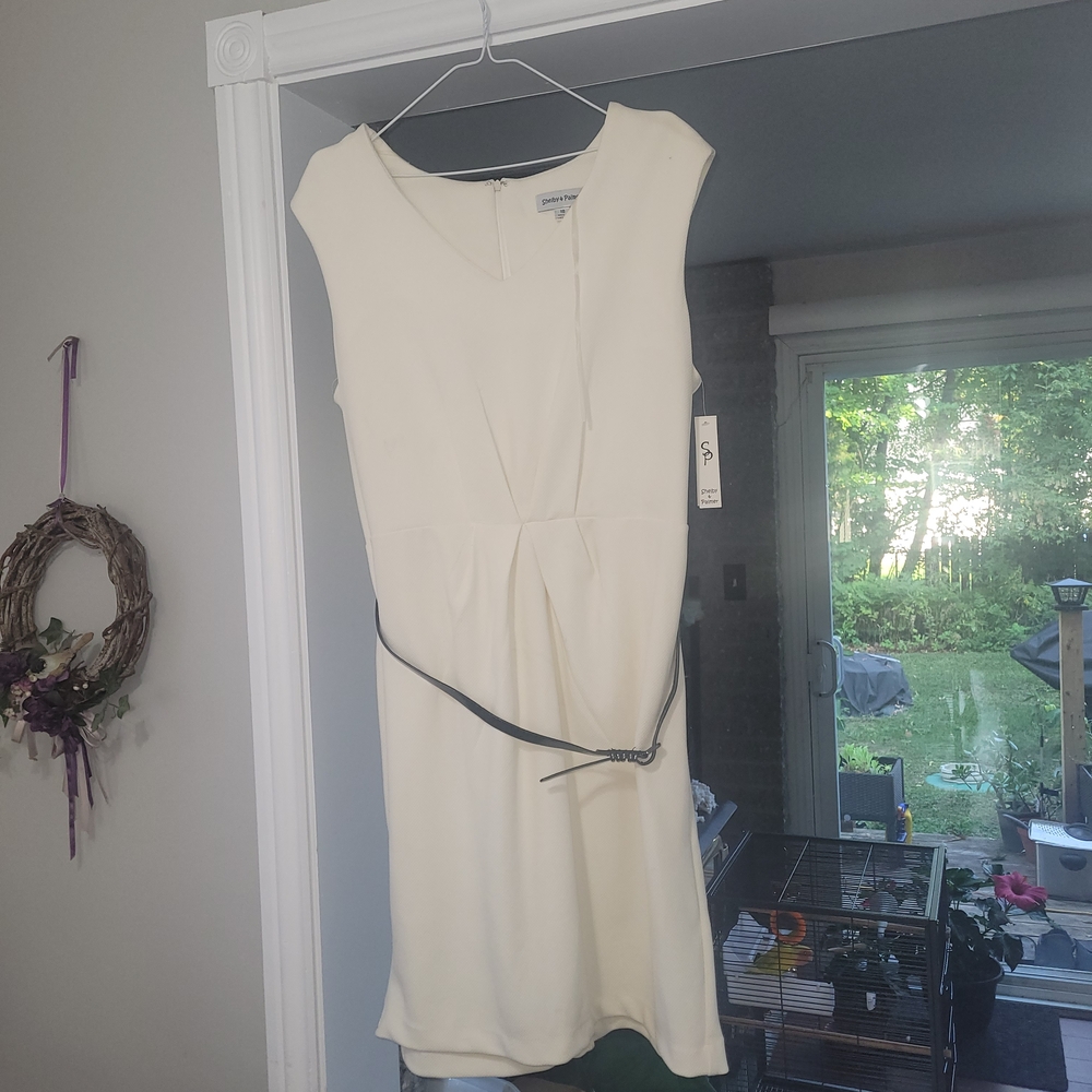 Shelby & Palmer Cream Midi Dress with Black Belt
